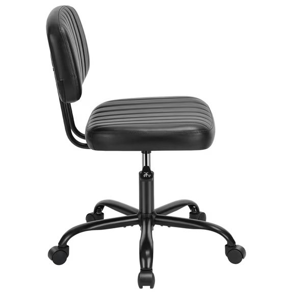 Black Armless PU Leather Task Chair with Wheels