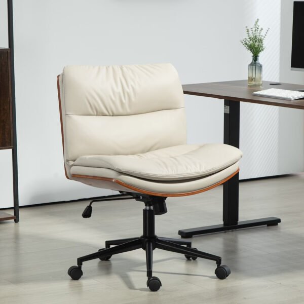 Beige Armless Office Chair with Wheels