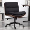 Black Armless Fabric Office Chair with Wheels