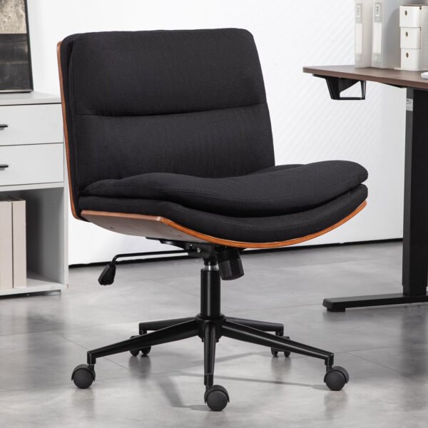 Black Armless Fabric Office Chair with Wheels
