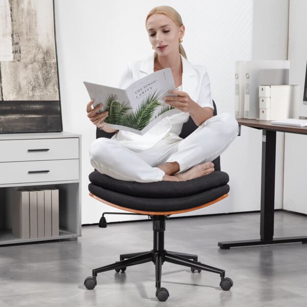 Black Armless Fabric Office Chair with Wheels