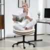 Beige Armless Office Chair with Wheels