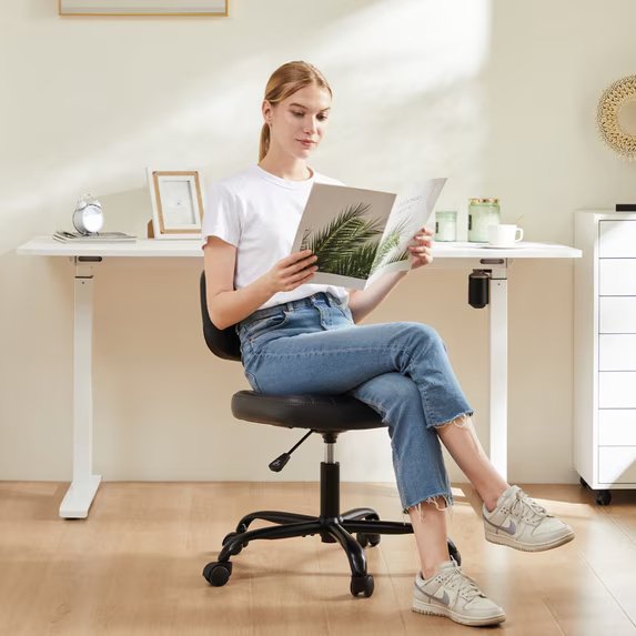 Black Armless PU Leather Task Chair with Wheels