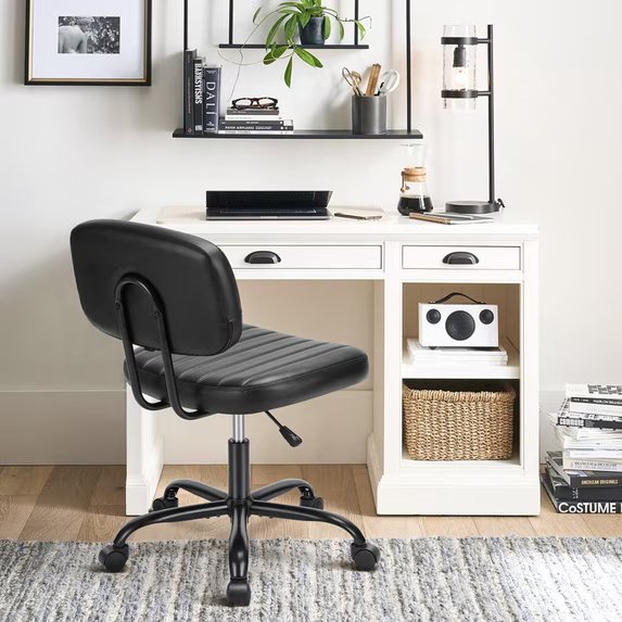 Black Armless PU Leather Task Chair with Wheels